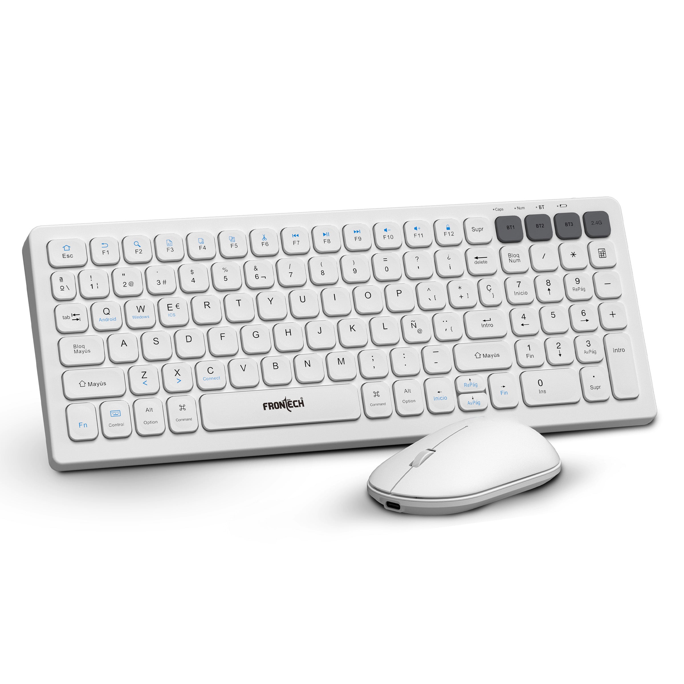 Frontech wireless keyboard & mouse combo | 2.4 Ghz |Transmission with built-in rechargeable battery |Multi-Device connection ( FT-1602A ) Frontech wireless keyboard & mouse combo | 2.4 Ghz |Transmission with built-in rechargeable battery |Multi-Device connection ( FT-1602A )
